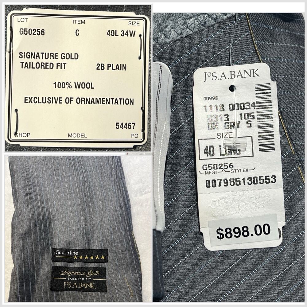 New Jos A Bank Signature Gold 40-42L 33x30 Tailored Fit Gray Pinstripe Note - Picture 15 of 16